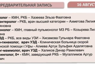 Предварительная запись к врачам на 16 августа