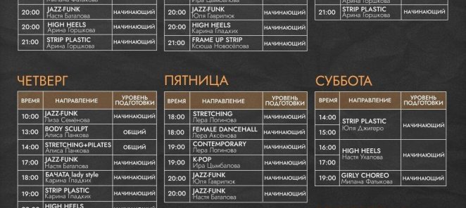 РАСПИСАНИЕ ГРУПП